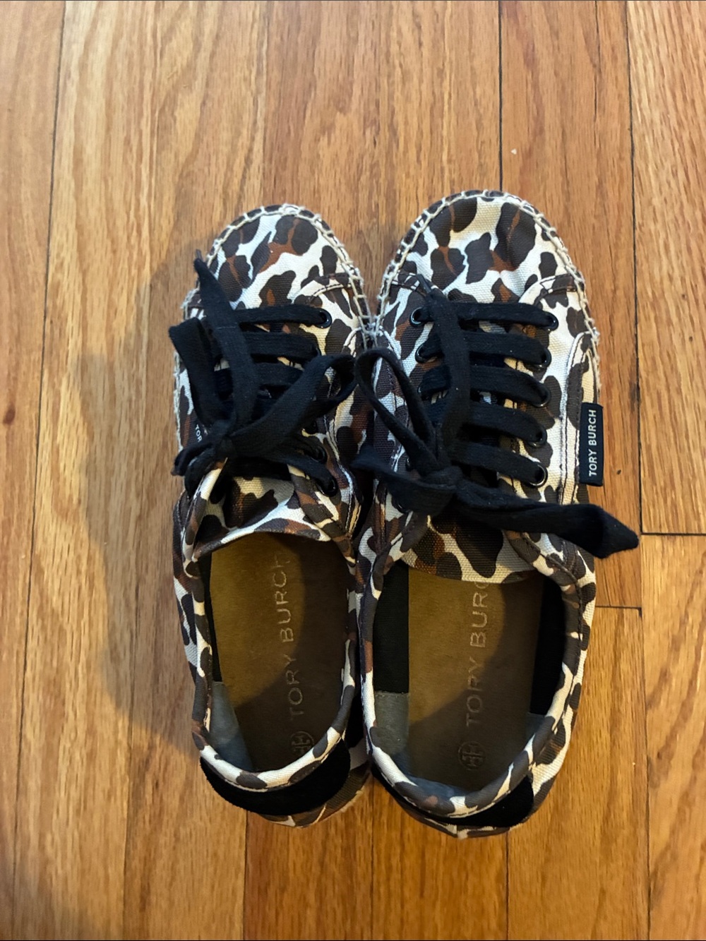 Tory Burch Leopard-Pattern Lace-Up Sneakers in Brown and Black